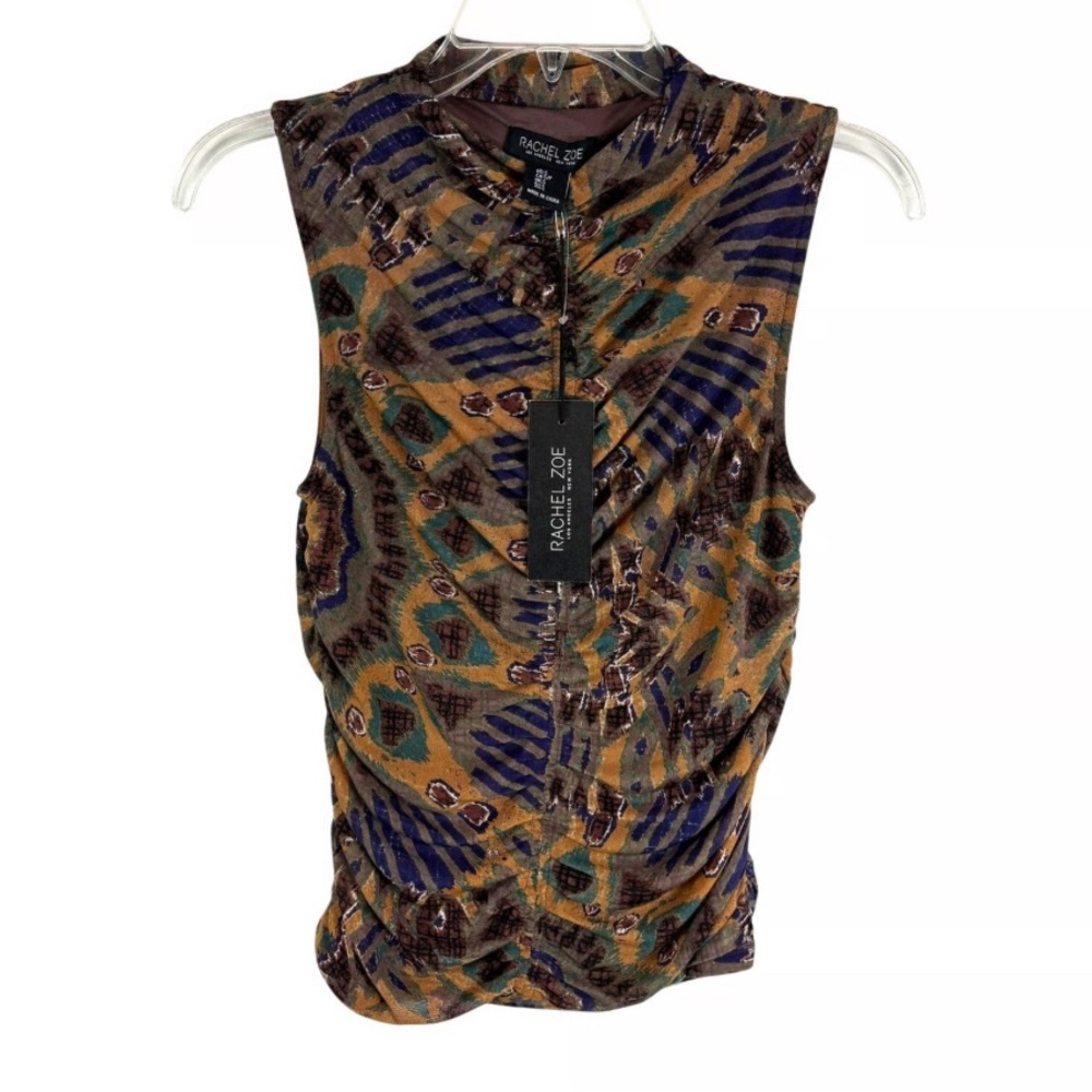 Rachel Zoe Brown and Blue Patterned mock neck sleeveless